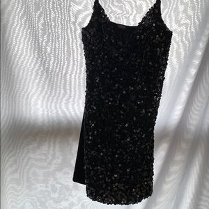 Cosmo Italian leather sequins swoop neck tank
